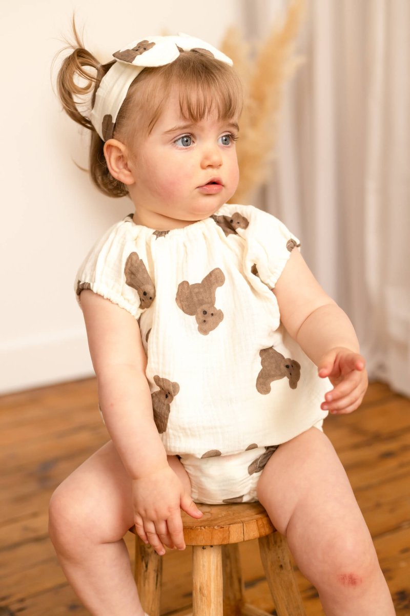 Bear 3 Piece Summer Set (T-Shirt Shorts & Headband) - Outfit Sets