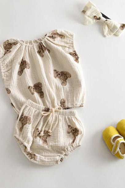 Bear 3 Piece Summer Set (T-Shirt Shorts & Headband) - Outfit Sets