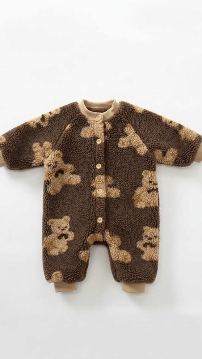 Bear Fleece Romper Cream or Brown - Bear Fleece Brown / 0-6 M - Rompers