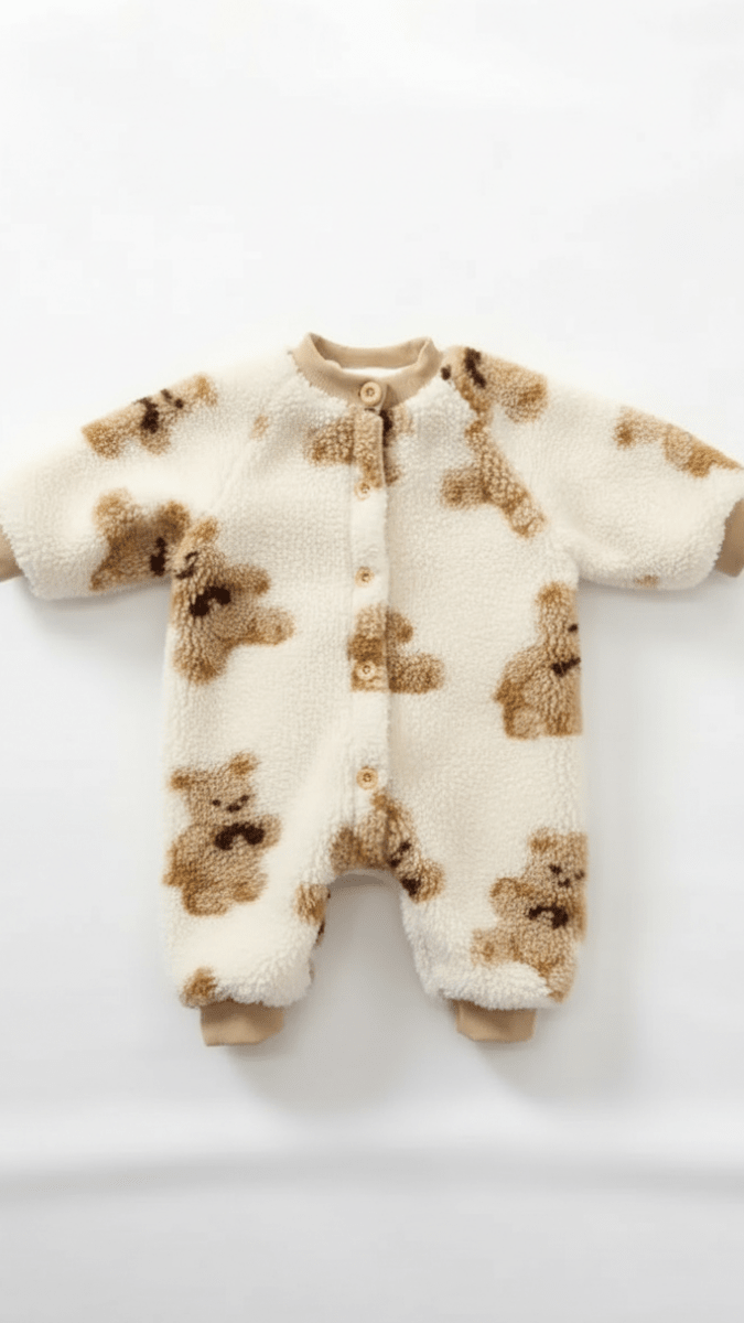 Bear Fleece Romper Cream or Brown - Bear Fleece Cream / 0-6 M - Rompers