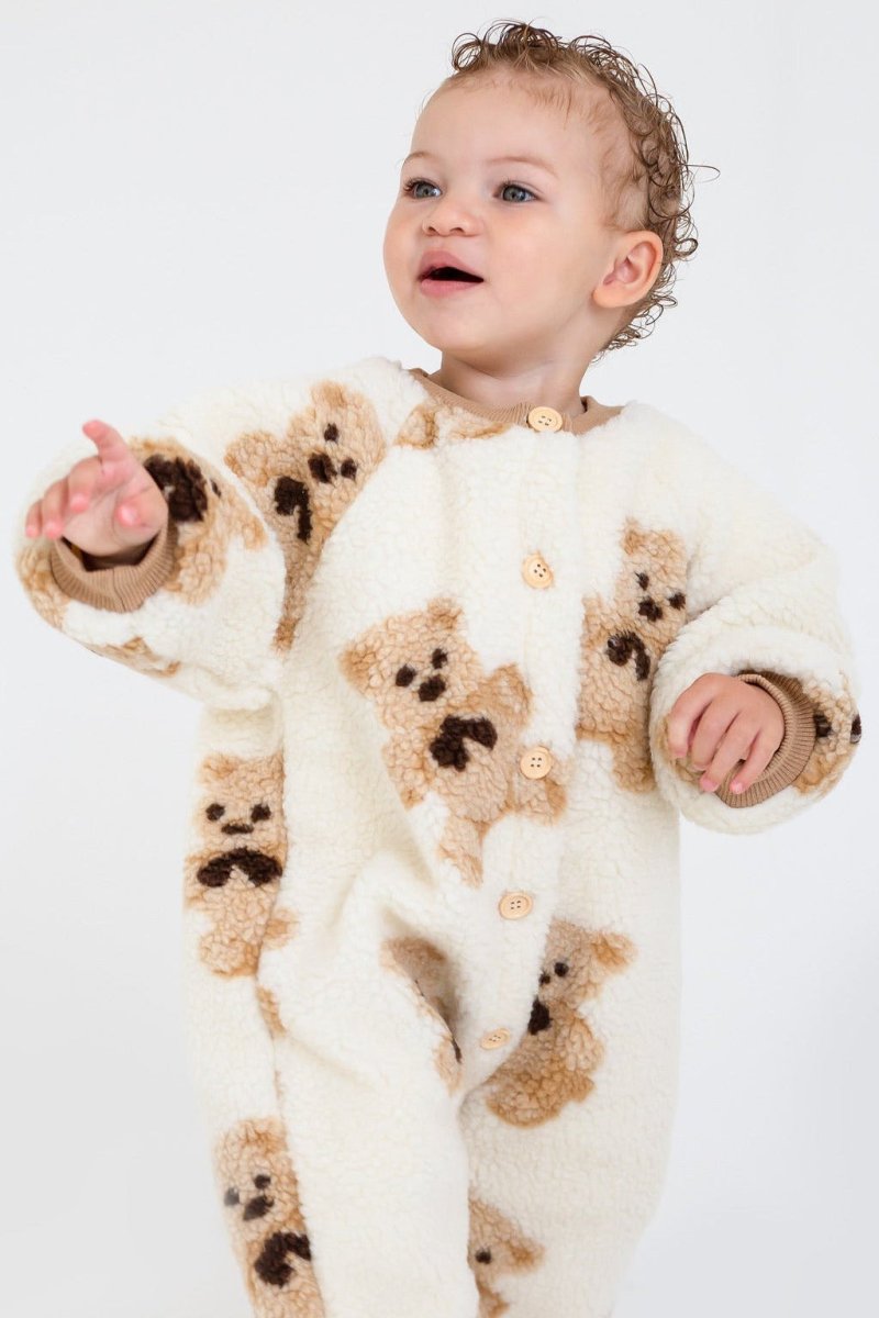 Bear Fleece Romper Cream or Brown - Rompers