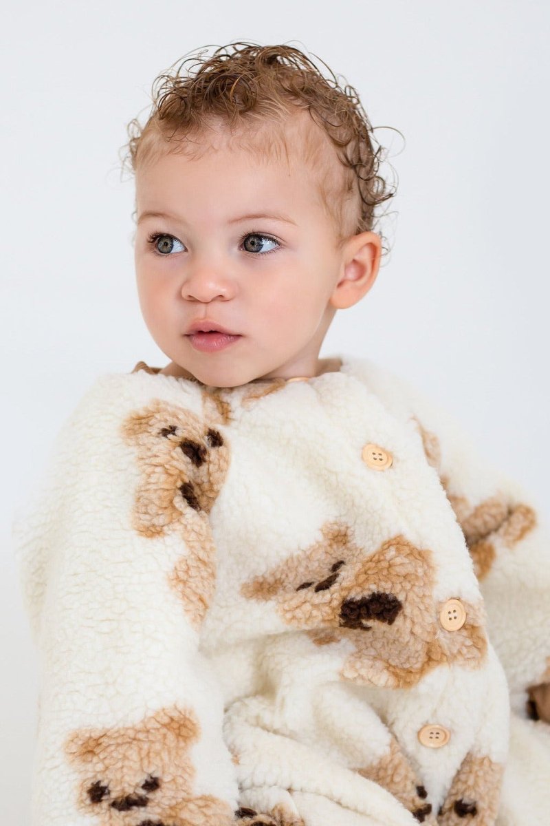 Bear Fleece Romper Cream or Brown - Rompers