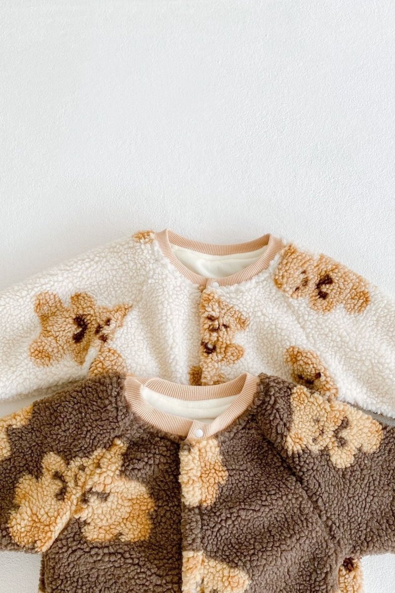 Bear Fleece Romper Cream or Brown - Rompers