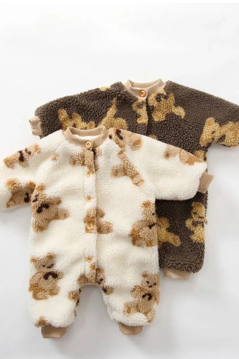 Bear Fleece Romper Cream or Brown - Rompers