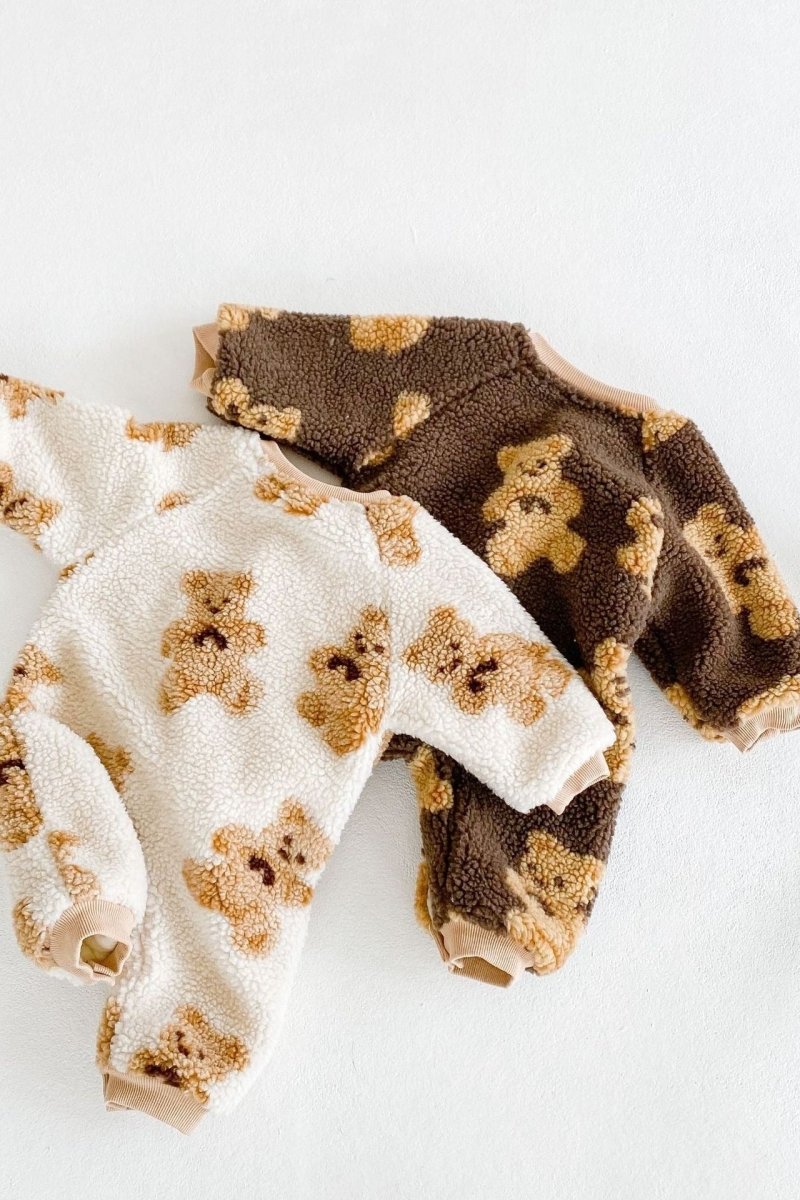 Bear Fleece Romper Cream or Brown - Rompers