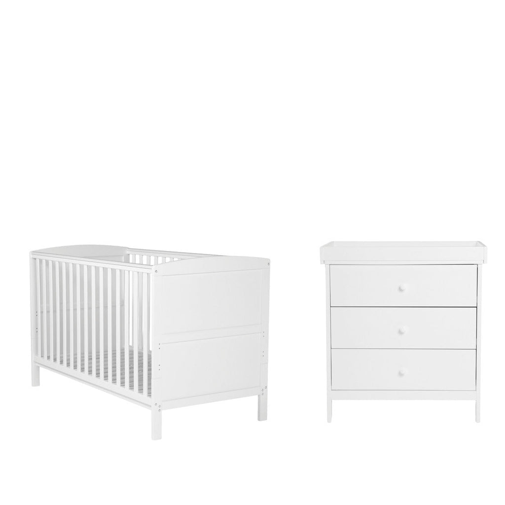 Bebe & Beyond Dreamer Cot Bed & Changer Two Piece Nursery Furniture Set - White
