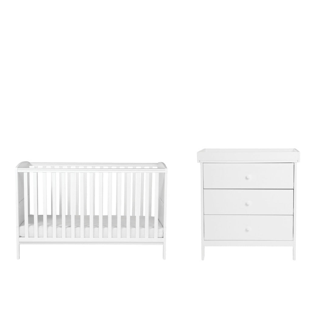 Bebe & Beyond Dreamer Cot Bed & Changer Two Piece Nursery Furniture Set - White