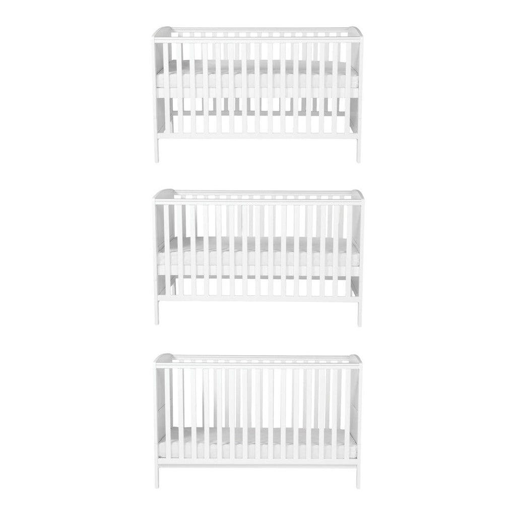 Bebe & Beyond Dreamer Cot Bed, Wardrobe & Changer Three Piece Nursery Furniture Set - White