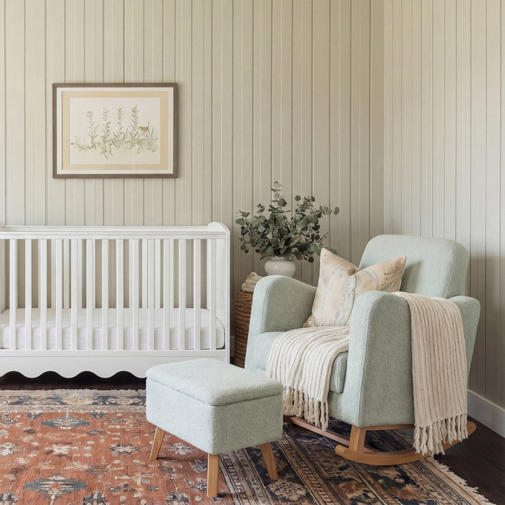 Bebe & Beyond Soother Nursing Chair & Stool - Sage Boucle