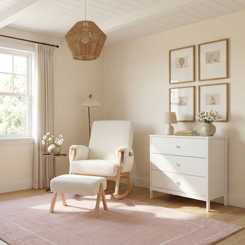 Bebe & Beyond Storyteller Nursing Chair & Stool - Off White Ted