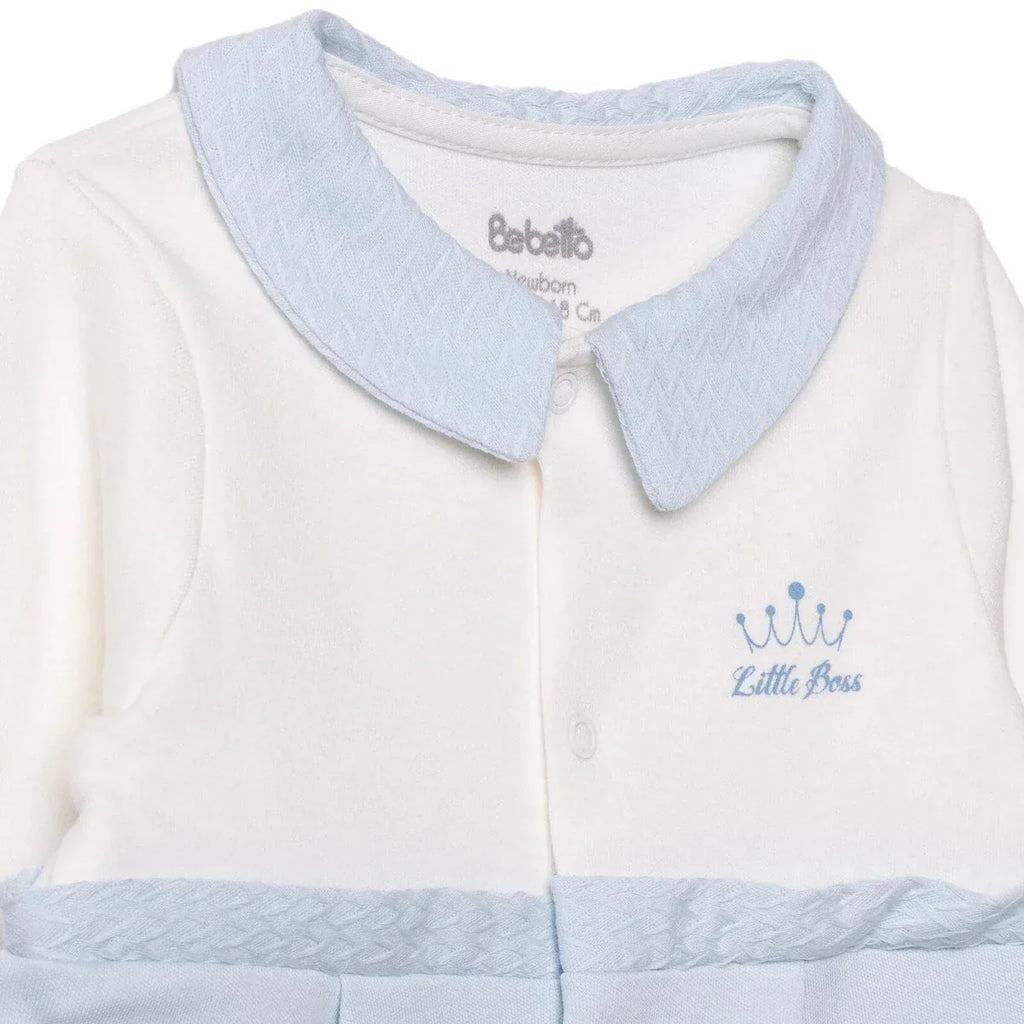 Bebetto Boys Footed Sleepsuit Snap Fastening Little Boss Shirt Collar Full Length Long Sleeve - Blue - Baby Sleeping