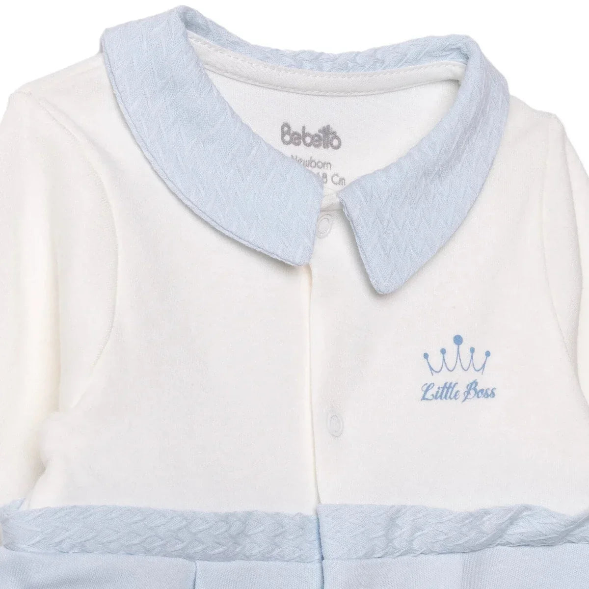 Bebetto Boys Footed Sleepsuit Snap Fastening Little Boss Shirt Collar Full Length Long Sleeve - Blue - Baby Sleeping