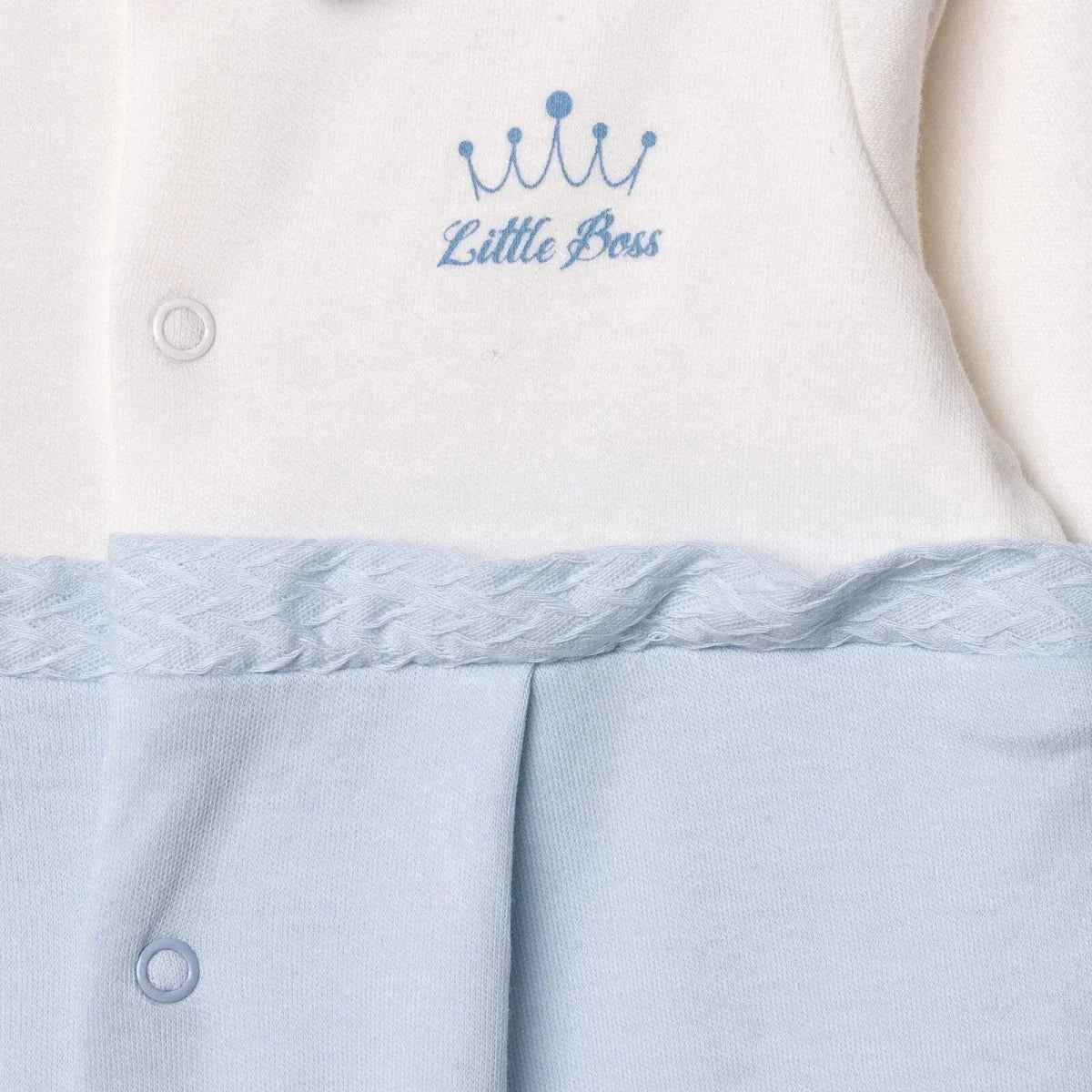 Bebetto Boys Footed Sleepsuit Snap Fastening Little Boss Shirt Collar Full Length Long Sleeve - Blue - Baby Sleeping