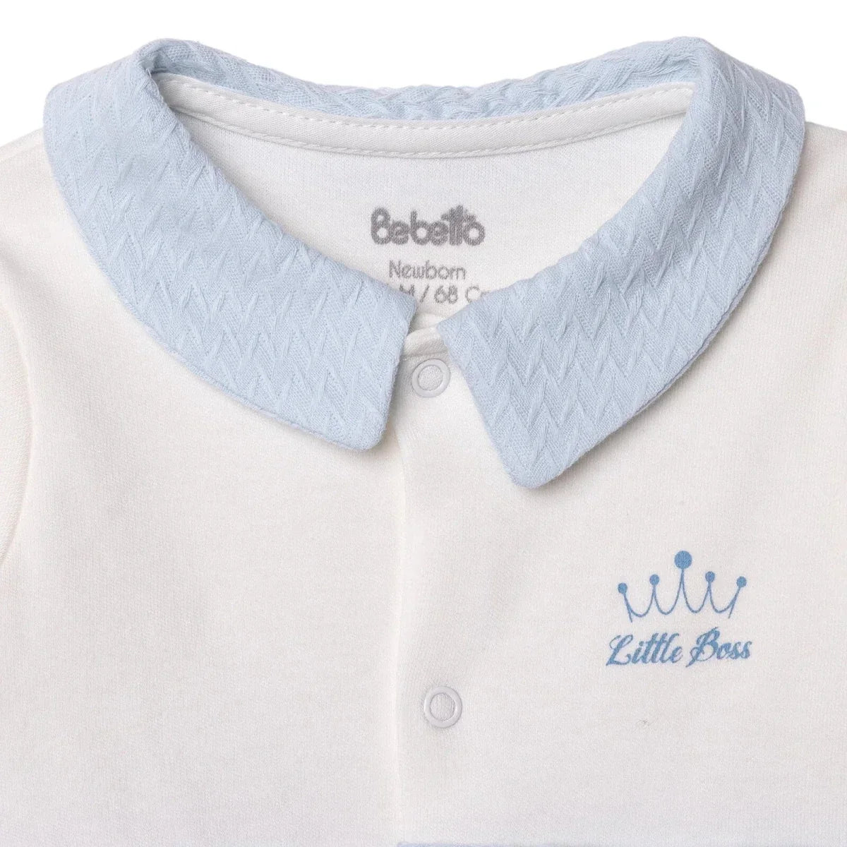 Bebetto Boys Footed Sleepsuit Snap Fastening Little Boss Shirt Collar Full Length Long Sleeve - Blue - Baby Sleeping