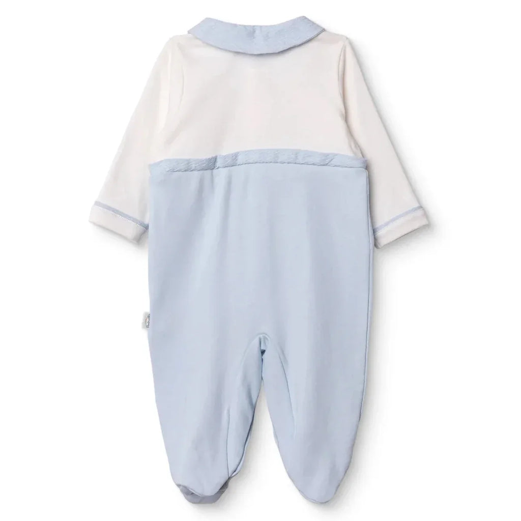 Bebetto Boys Footed Sleepsuit Snap Fastening Little Boss Shirt Collar Full Length Long Sleeve - Blue - Baby Sleeping