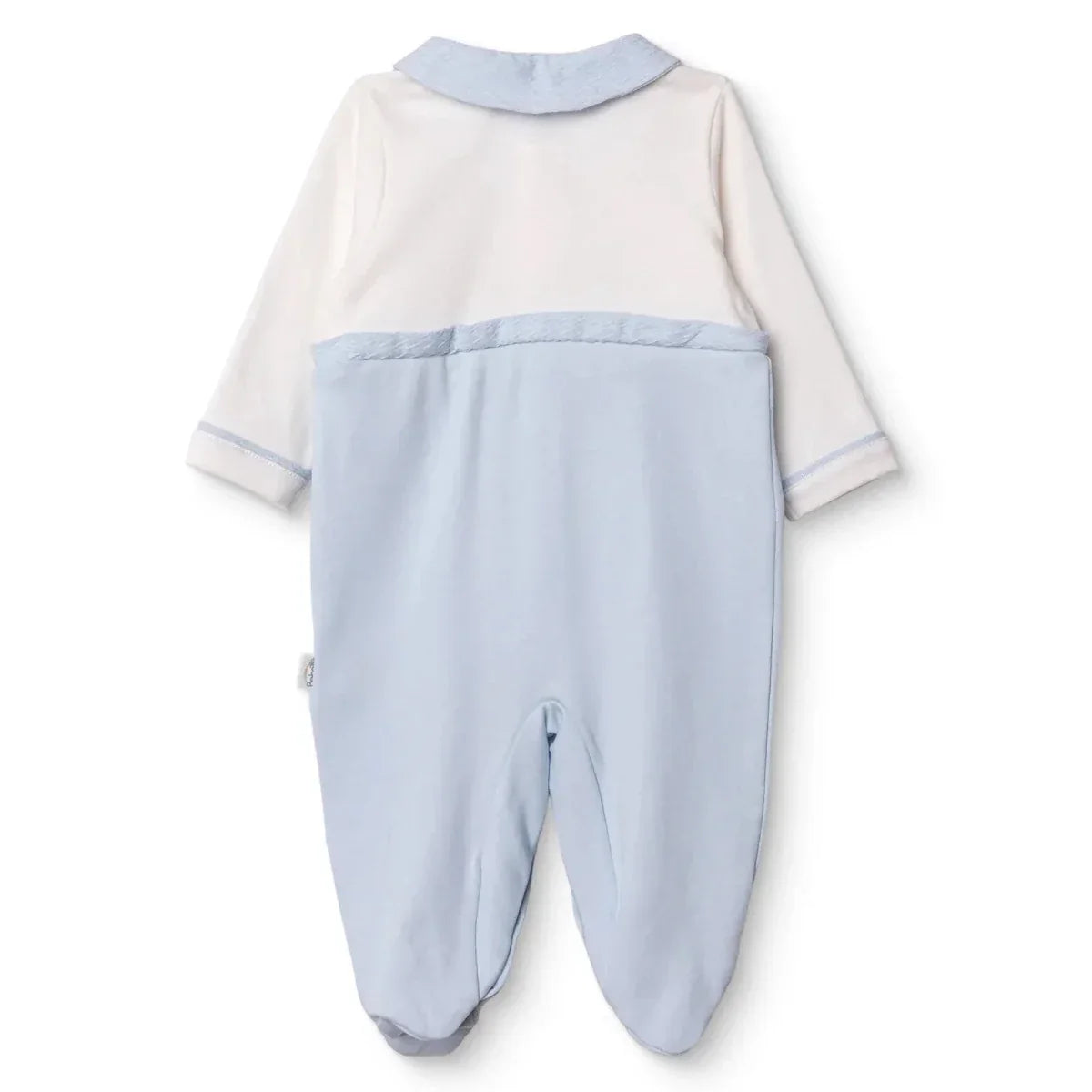 Bebetto Boys Footed Sleepsuit Snap Fastening Little Boss Shirt Collar Full Length Long Sleeve - Blue - Baby Sleeping