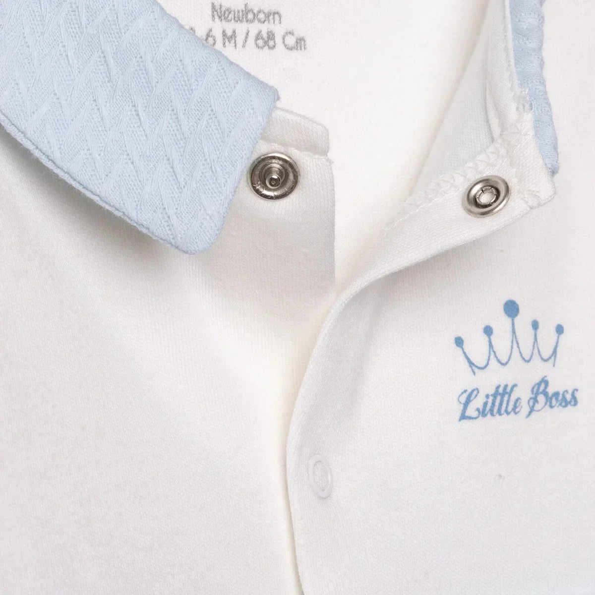 Bebetto Boys Footed Sleepsuit Snap Fastening Little Boss Shirt Collar Full Length Long Sleeve - Blue - Baby Sleeping