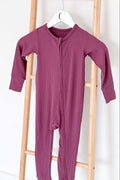 Berry Ribbed Bamboo Zip Sleepsuit One Piece - Sleepsuits