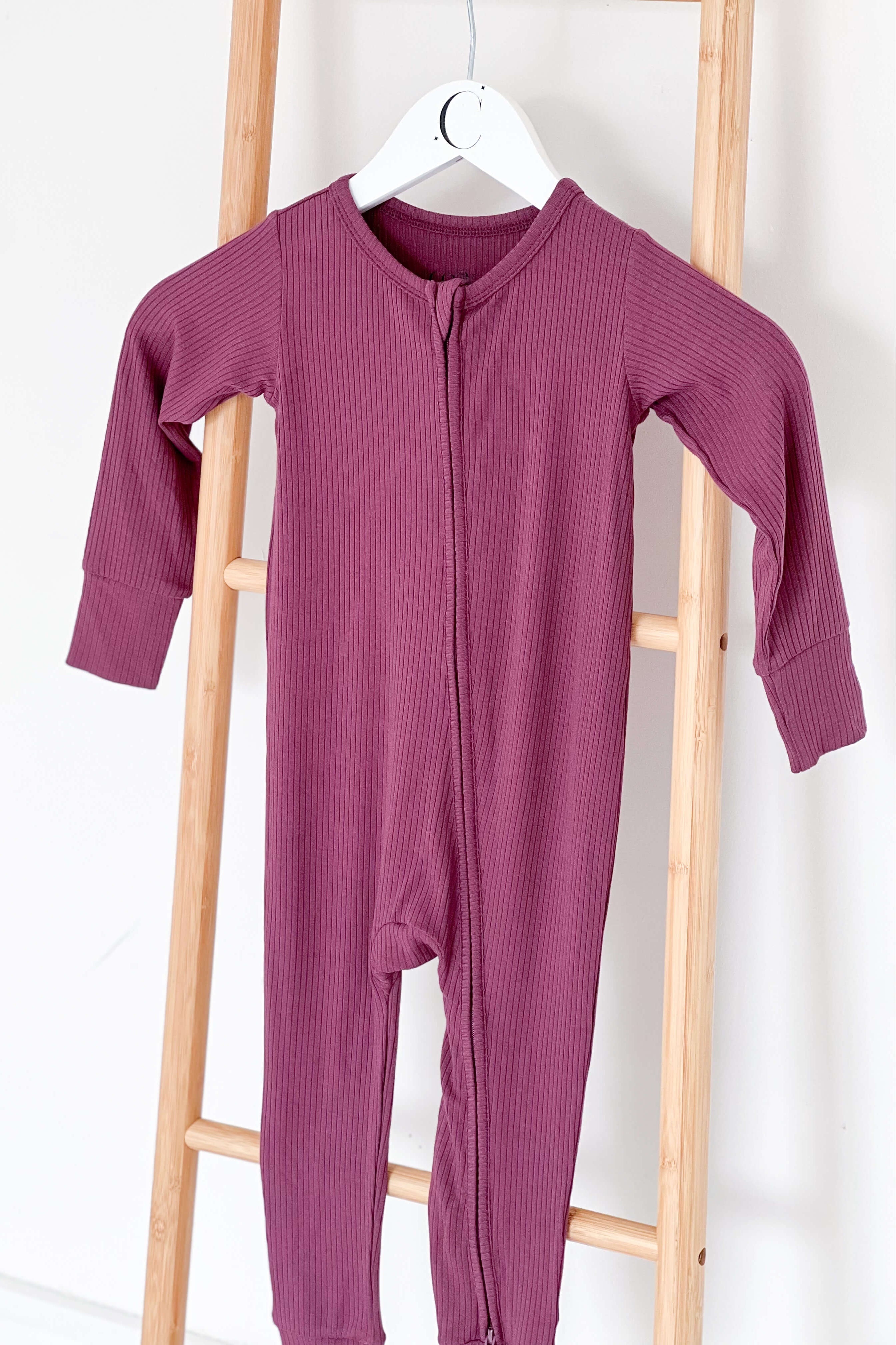 Berry Ribbed Bamboo Zip Sleepsuit One Piece - Sleepsuits
