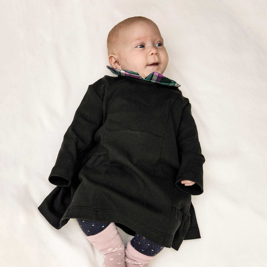 Black Baby Dress with Tartan Detail - Dress