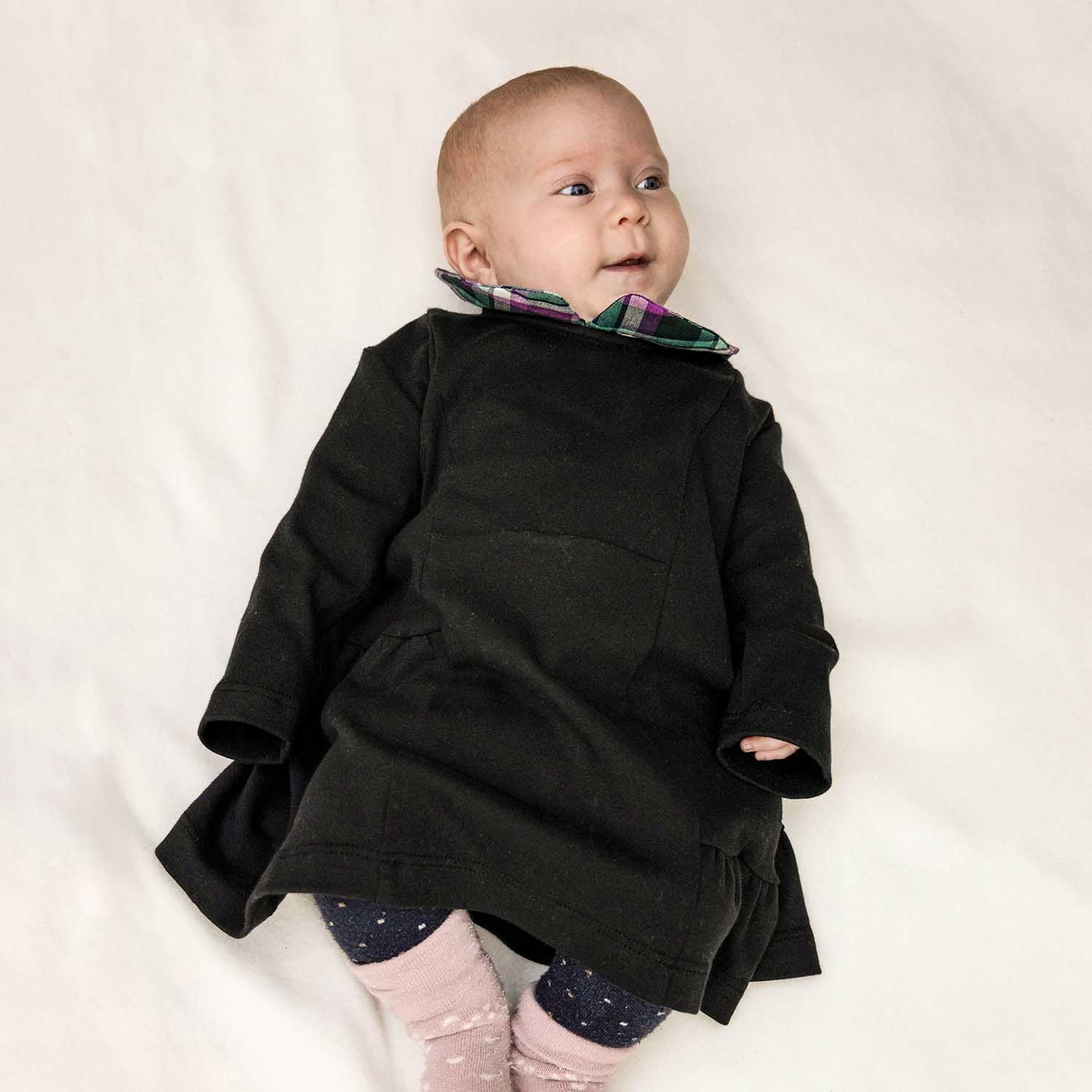 Black Baby Dress with Tartan Detail - Dress