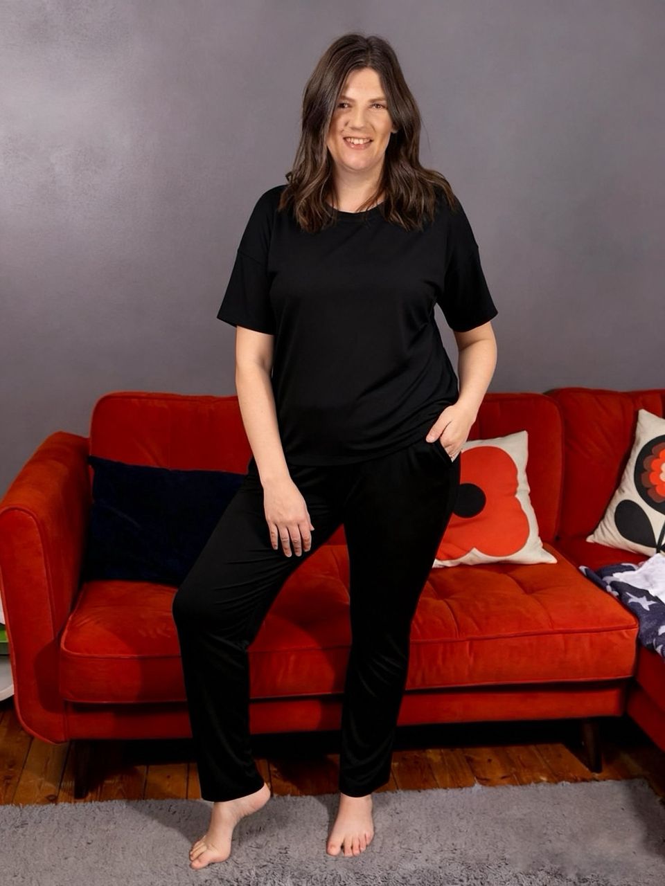 Black Luxurious Cotton Breastfeeding Loungewear Short Sleeve - Loungewear