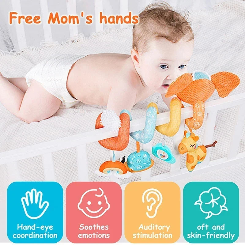 Newborns Spiral Hanging Activity Stroller Toy Baby Carseat Toy Black & White Lion Koala Rattle for Crib Mobile Sensory