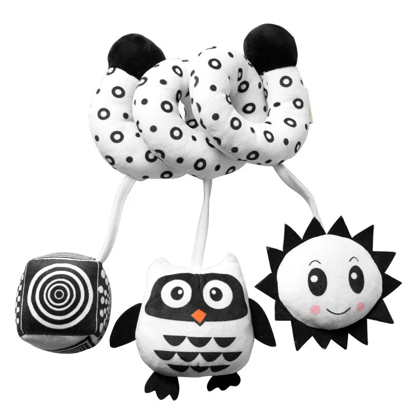 Newborns Spiral Hanging Activity Stroller Toy Baby Carseat Toy Black & White Lion Koala Rattle for Crib Mobile Sensory