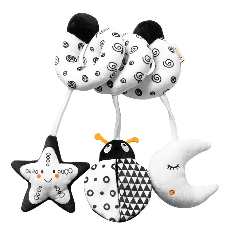 Newborns Spiral Hanging Activity Stroller Toy Baby Carseat Toy Black & White Lion Koala Rattle for Crib Mobile Sensory