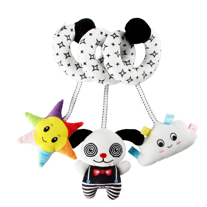 Newborns Spiral Hanging Activity Stroller Toy Baby Carseat Toy Black & White Lion Koala Rattle for Crib Mobile Sensory