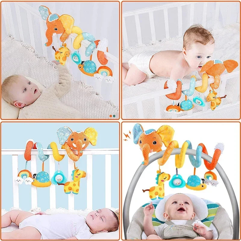 Newborns Spiral Hanging Activity Stroller Toy Baby Carseat Toy Black & White Lion Koala Rattle for Crib Mobile Sensory