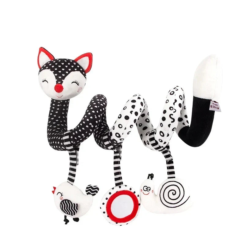 Newborns Spiral Hanging Activity Stroller Toy Baby Carseat Toy Black & White Lion Koala Rattle for Crib Mobile Sensory