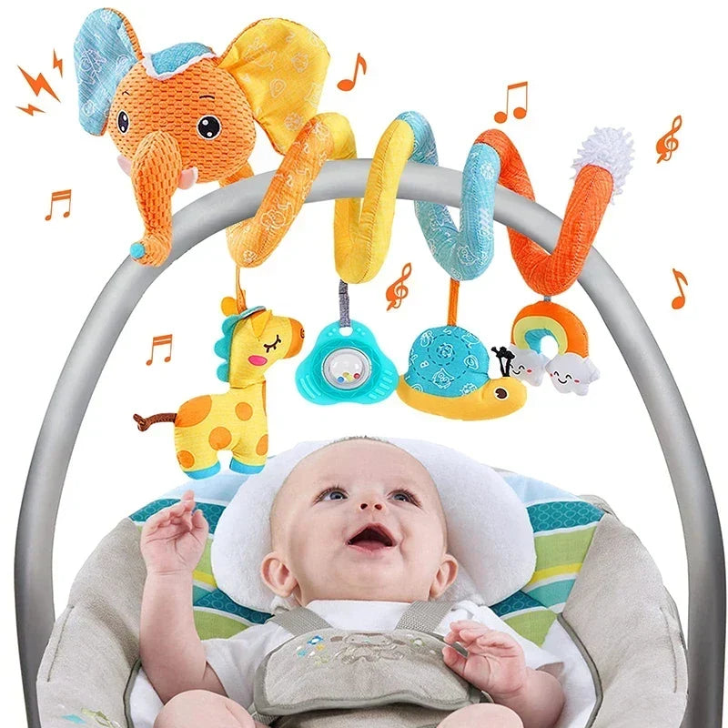 Newborns Spiral Hanging Activity Stroller Toy Baby Carseat Toy Black & White Lion Koala Rattle for Crib Mobile Sensory