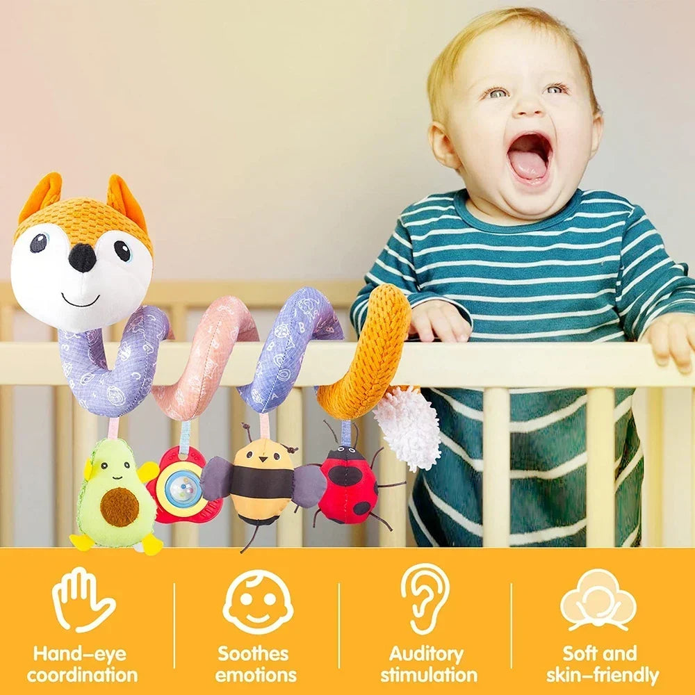 Newborns Spiral Hanging Activity Stroller Toy Baby Carseat Toy Black & White Lion Koala Rattle for Crib Mobile Sensory