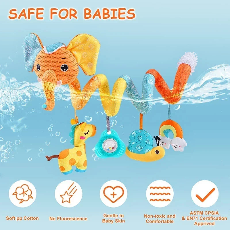 Newborns Spiral Hanging Activity Stroller Toy Baby Carseat Toy Black & White Lion Koala Rattle for Crib Mobile Sensory