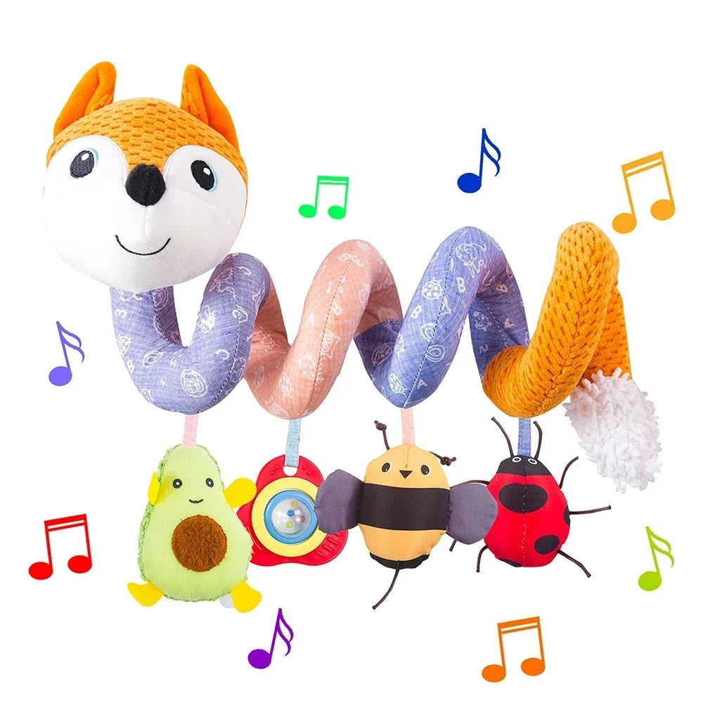 Newborns Spiral Hanging Activity Stroller Toy Baby Carseat Toy Black & White Lion Koala Rattle for Crib Mobile Sensory