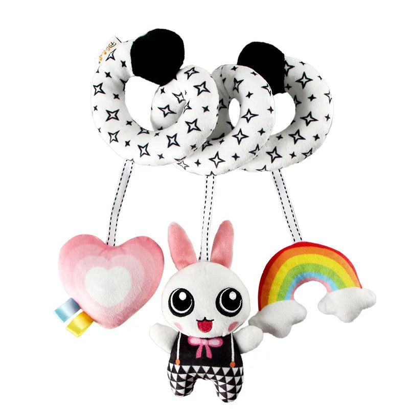 Newborns Spiral Hanging Activity Stroller Toy Baby Carseat Toy Black & White Lion Koala Rattle for Crib Mobile Sensory