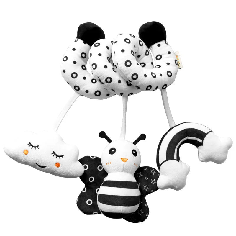Newborns Spiral Hanging Activity Stroller Toy Baby Carseat Toy Black & White Lion Koala Rattle for Crib Mobile Sensory