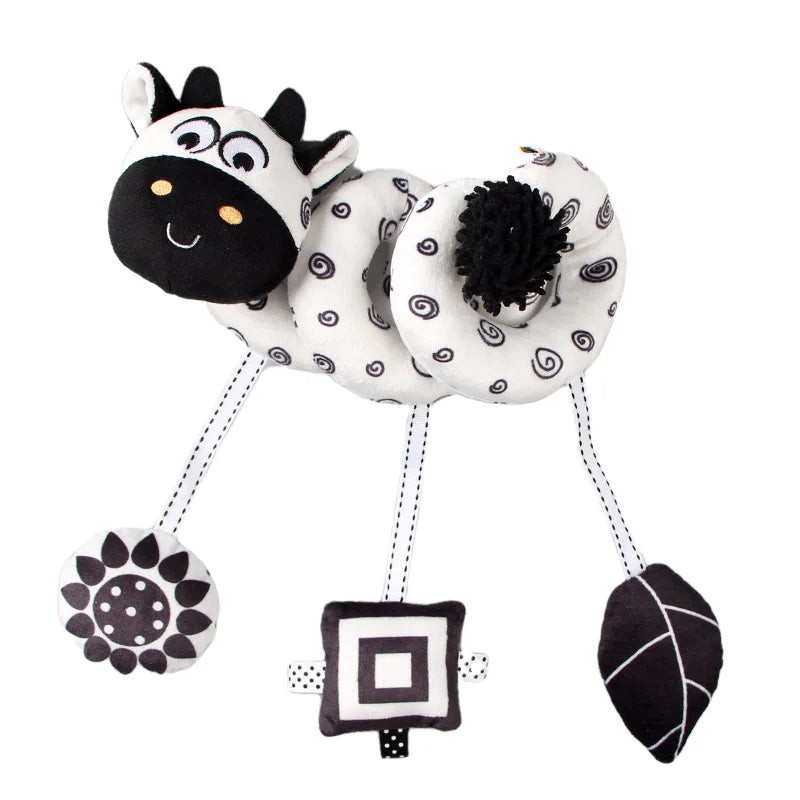 Newborns Spiral Hanging Activity Stroller Toy Baby Carseat Toy Black & White Lion Koala Rattle for Crib Mobile Sensory