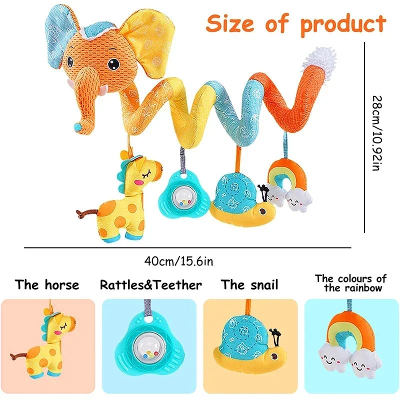 Newborns Spiral Hanging Activity Stroller Toy Baby Carseat Toy Black & White Lion Koala Rattle for Crib Mobile Sensory