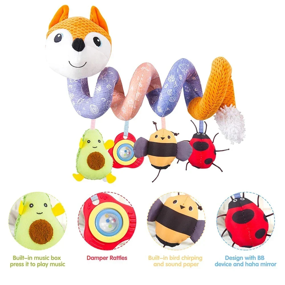 Newborns Spiral Hanging Activity Stroller Toy Baby Carseat Toy Black & White Lion Koala Rattle for Crib Mobile Sensory