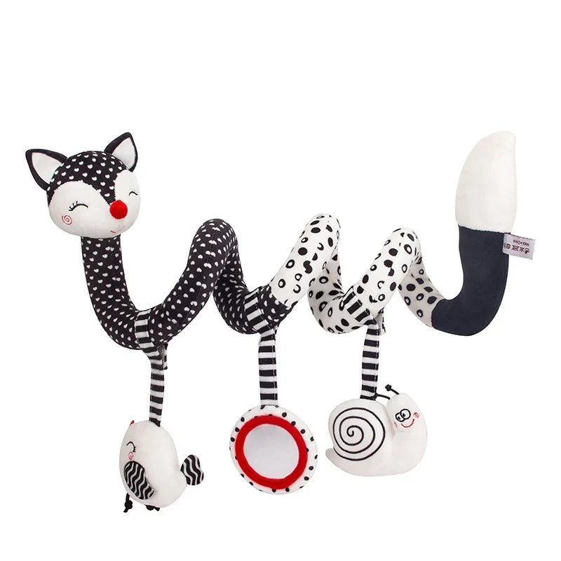 Newborns Spiral Hanging Activity Stroller Toy Baby Carseat Toy Black & White Lion Koala Rattle for Crib Mobile Sensory