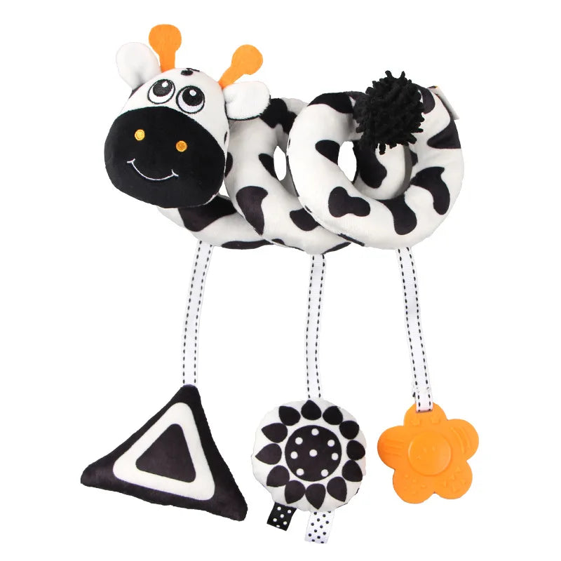 Newborns Spiral Hanging Activity Stroller Toy Baby Carseat Toy Black & White Lion Koala Rattle for Crib Mobile Sensory