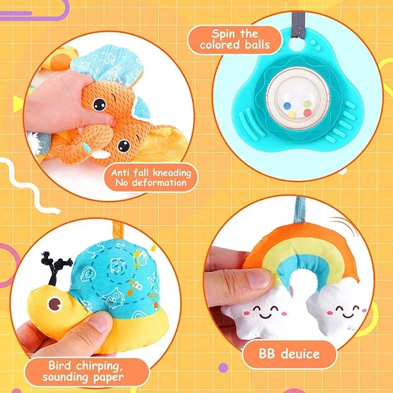 Newborns Spiral Hanging Activity Stroller Toy Baby Carseat Toy Black & White Lion Koala Rattle for Crib Mobile Sensory