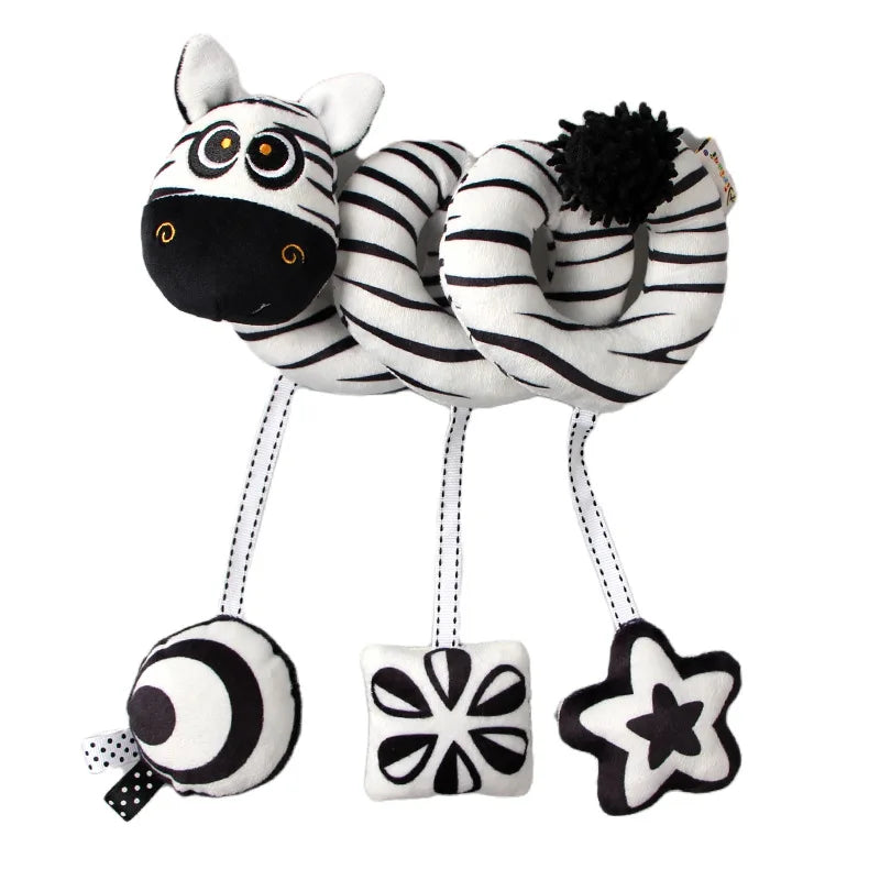 Newborns Spiral Hanging Activity Stroller Toy Baby Carseat Toy Black & White Lion Koala Rattle for Crib Mobile Sensory