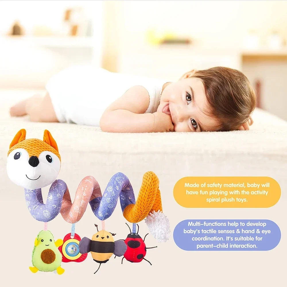 Newborns Spiral Hanging Activity Stroller Toy Baby Carseat Toy Black & White Lion Koala Rattle for Crib Mobile Sensory
