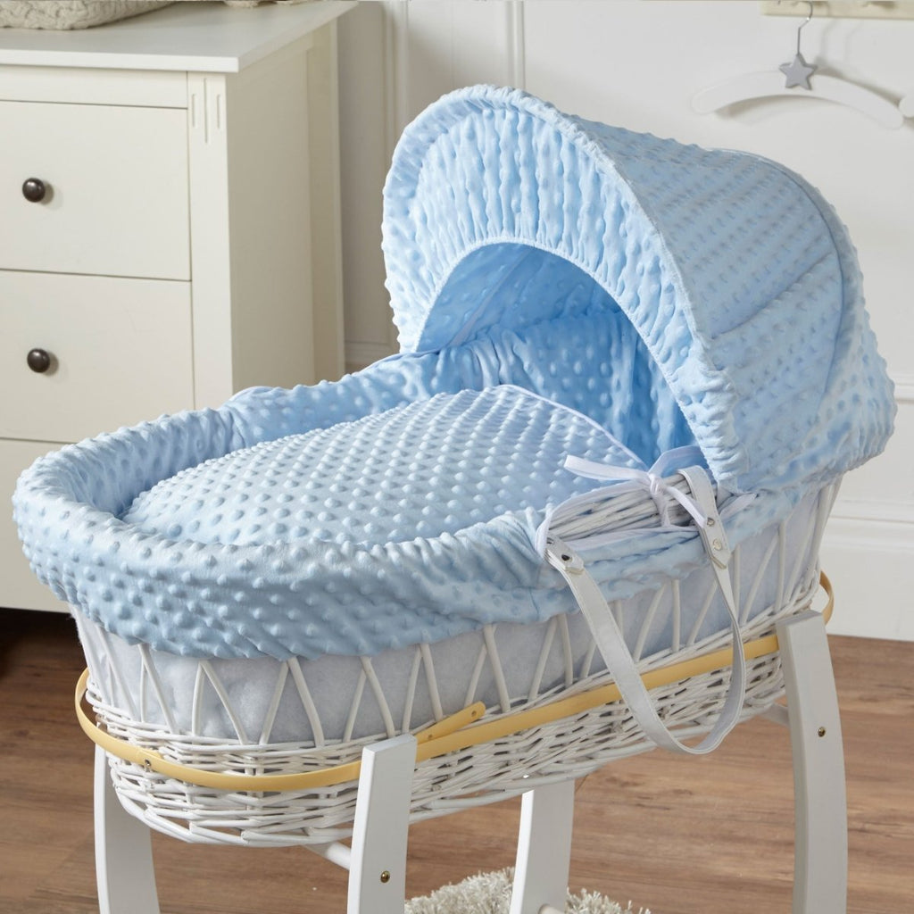 Blue Dimple White Wicker Baby Moses Basket With Stand-4