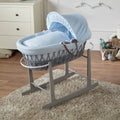 Blue Waffle Grey Wicker Baby Moses Basket With Stand - Wicker Moses Basket