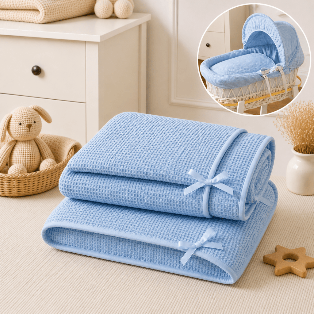 Blue Waffle Moses Basket Bedding Set (Basket Not Included!)