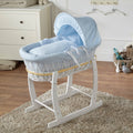 Blue Waffle White Wicker Baby Moses Basket With Stand-0
